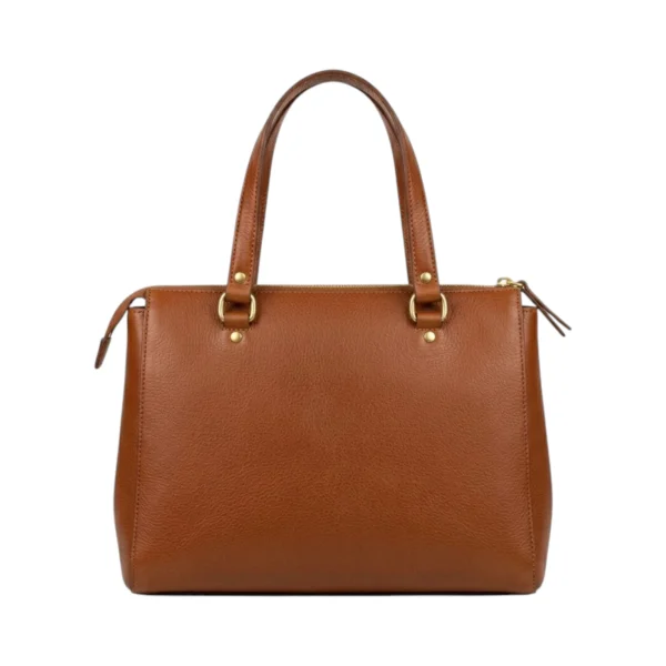 Bagzen Leather Top Zip Tote Handbag Brown